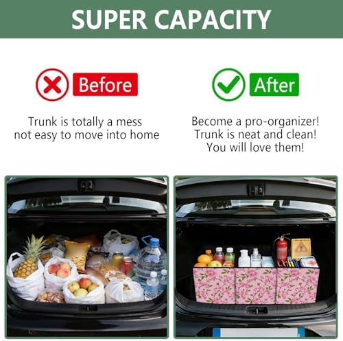 Trunk Organizer Collapsible Car Organizer with Handle Car Storage Box Bin for Groceries SUV Utility Tote Bag Portable Vehicle Container Pink Cherry Blossom Branch - Image 4