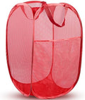 Pop Up Laundry Hamper, 70 L Collapsible Mesh Basket with Side Pocket, Red by Unknown