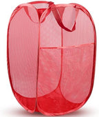 Pop Up Laundry Hamper, 70 L Collapsible Mesh Basket with Side Pocket, Red by Unknown