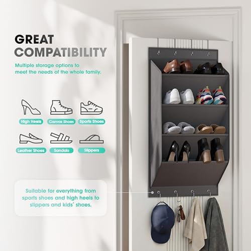 WVM Over The Door Shoe Organizer with Large Deep Pockets, Hanging Closet Shoe Rack for Large Shoes, Boots, Multifunctional Entryway Door Hanger with Hooks - Image 2