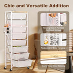 Rolling Cart with Drawers, Rolling Storage Cart with 8 Large Plastic Drawers & Wooden Tabletop, Utility Cart with Pegboards & Basket, Storage Drawers Cart for Living Room, Classroom, Bedroom, Office - Image 4