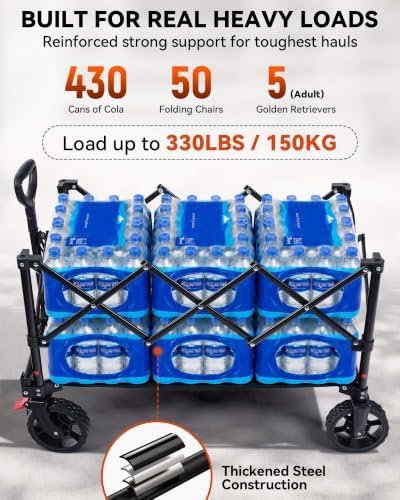 Hikenture Wagons Carts Foldable 330LBS, Heavy Duty Collapsible Wagon - Image 4