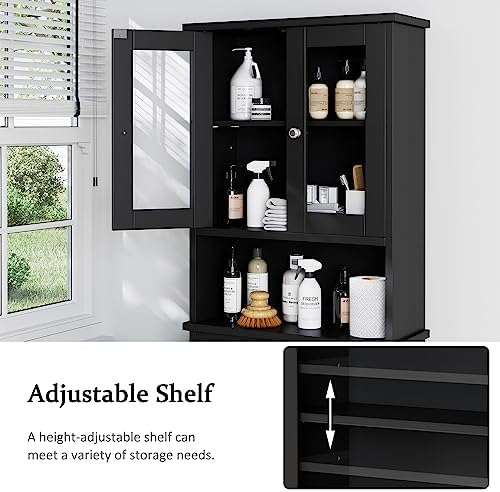 Over The Toilet Storage Cabinet for Bathroom, Black Storage Organizer Over Toilet, Space Saver with 2 Tempered Glass Doors, Black - Image 5