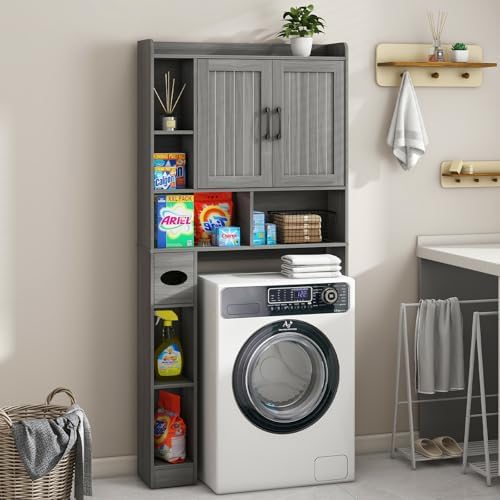 Vabches Farmhouse Over The Toilet Storage Cabinet with Barn Door, Wash Grey - Image 6