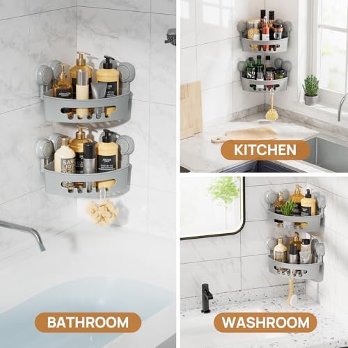 LEVERLOC Corner Shower Caddy Suction Cup, shower shelves suction cup, Grey - Image 6