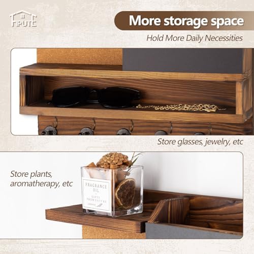 Key Holder for Wall Mount with Mail Organizer, Farmhouse Key Holder for Wall with Shelf, Chalkboard&Corkboard, Entryway Organizer 11 Metal Hooks, Decorative Natural Pine Wood, 14.6*11.1*3.3”, A-Brown - Image 2
