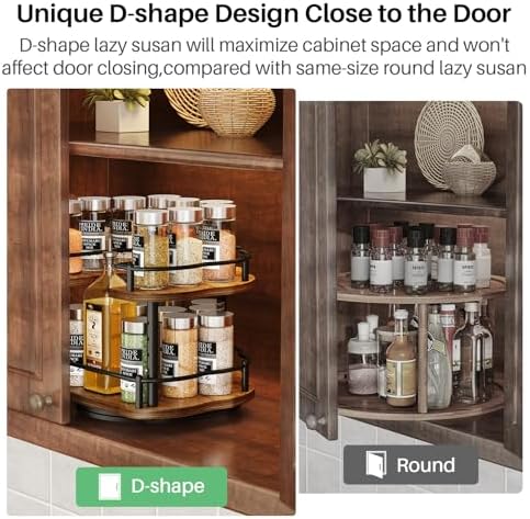 SNTD Lazy Susan Spice Rack Organizer for Cabinet, Wood, Vintage, 9 in - Image 5