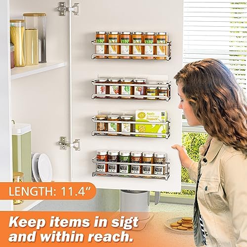 Bunoxea Spice Rack Wall Mounted 4 Pack, Chrome,For Spice Jars & Seasonings - Image 2