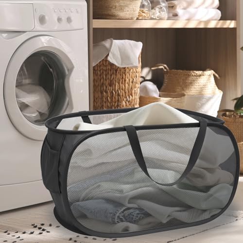Collapsible Laundry Hamper Basket,Pop Up Mesh Foldable Bag for Laundry Room - Image 2
