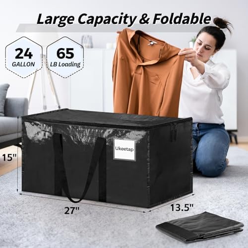 8 Pack Extra Large Clothes Storage Bins with Lids, Moving Bags,Black | Storage Bags with Reinforced Handles & Heavy-Duty Zippers, Moving Boxes Totes for Clothes Packing, Dorms, College Supplies - Image 2