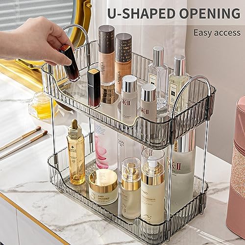 Akinbas 2 Tier Bathroom Organizer Countertop Makeup Perfume Tray Skincare Organizer for Bathroom Dresser Vanity (Grey) - Image 5