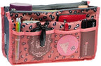 Vercord Purse Organizer Insert for Handbags Bag Organizers Inside Tote Pocketbook Women Nurse Nylon 13 Pockets Pink Leopard Large by Vercord