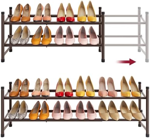 Tajsoon Expandable Shoe Rack for Closet 2 Tier, 28“-41“Stackable, Bronze by Tajsoon
