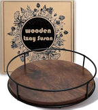 9" Rustic Brown Wood Lazy Susan,360° Decorative Turntable for Countertop by TOMOAZA