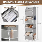 Libeder 4 Shelf Hanging Closet Organizer and Storage, Grey | Anti-Sagging Closet Hanging Shelf with Mesh Side Pockets, Space-saving Fabric Hanging Storage Bins for Cloths with Hooks - Image 3