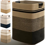 Laundry Hamper, 105L Tall Laundry Basket with Leather Handles, Rectangle Large Clothes Hamper for Organizing, Cotton Woven Laundry Baskets Storage Hampers for Bedroom, Nursery, Living Room by Degeyoyo