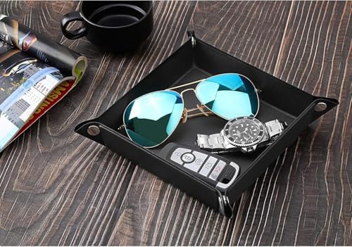 Luxspire PU Valet Tray for Key Coin Phone Jewelry Wallet, S, Black - Image 3