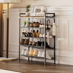 5 Tier Shoe Rack, Shoe Rack for Entryway with Hook, Shoe Organizer with Adjustable Mesh Shelves, Metal Shoe Storage, Closet, Bedroom Living Room Garage - Image 2