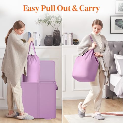 Lifewit Double Laundry Hamper with Lid, Removable Laundry Bags, Purple - Image 4