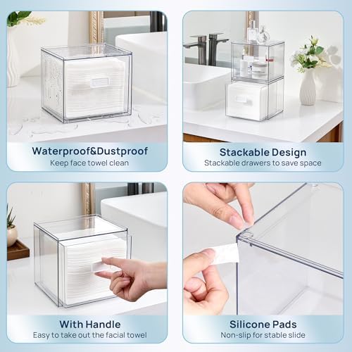 Vtopmart Disposable Facial Towels Holder,Clear Storage Drawer Compatible with Clean Skin Club Towel XL,Acrylic Box Hold 50 Count,Stylish and Functional Bathroom Accessory for Coutertop Organization - Image 5