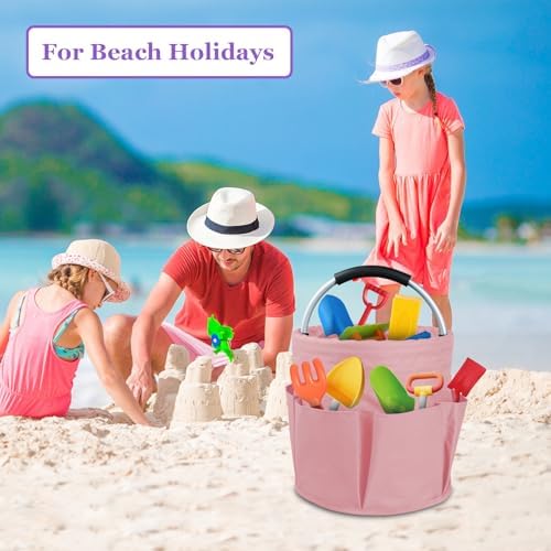 17L Portable Shower Caddy with 6 Side Pockets, Foldable Cleaning Supply Caddy with Handle, Garden Tool Bag in 600D Oxford Fabric, Multifunctional Storage Basket for Showers, Picnics, Pink - Image 6