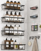 8 Pack Adhesive Large Capacity No-Drilling Shower Caddy, Black by Unknown