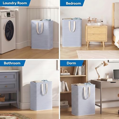 efluky Slim Laundry Basket, Narrow Laundry Hamper with Handles, Collapsible Dirty Clothes Hamper, Tall Laundry Bin for Laundry Room, Dorm and Bedroom, 80L, Striped Blue - Image 7