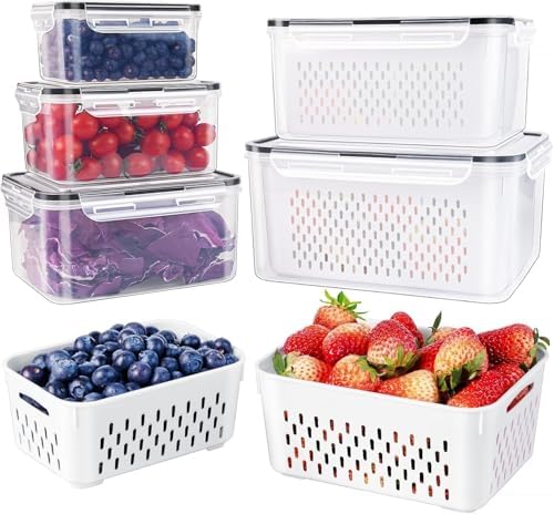 5 PCS Large Fruit storage Containers for Fridge ,Food Storage Containers by Freshmage