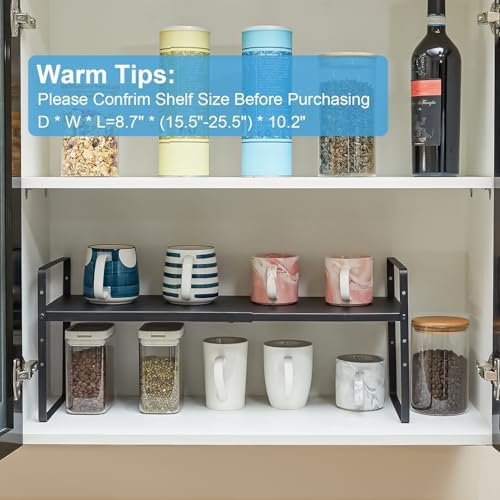 15.5 to 25.5 Inch Kitchen Cabinet Shelf Organizers, Adjustable Kitchen Counter Shelf Organizer, Set of 3 Expandable Countertop Storage Shelves, Stackable Design, 30LBS Heavy Duty, Space Saver - Image 7
