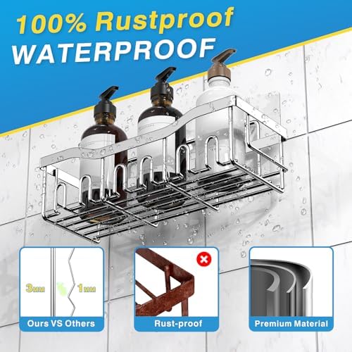EUDELE 5-Pack Adhesive Shower Caddy Organizer, Large Capacity Rustproof Stainless Steel Shower Shelves, No Drill Bathroom Storage for Shower, Kitchen & Home Decor - Image 5