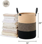 VIPOSCO 58L Tall Woven Rope Laundry Hamper, Leather Handles, Brown & Black - Image 5