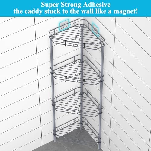 HuggieGems Metal Floor Standing Corner Shower Caddy, Dark Gray, 4 Tier - Image 2