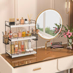 Wood Bathroom Counter Organizer with Metal Frame for Vanity Storage ,White - Image 2