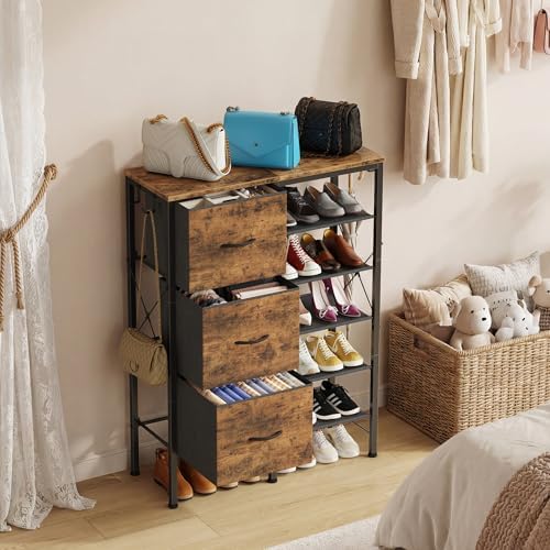 YAOHUOO Shoe Rack Organizer with 3 Fabric Drawers, 6 Tier Shoe Cabinet Storage, Multi-Use Metal Shelf for Entryway,Closet,Living Room - Image 4