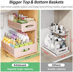 Under Sink Organizer, 2-Pack Pull Out Cabinet Organizer 2 Tier Metal Slide Out Storage Shelf Rack, L-Shaped Adjustable Height,Mesh Sliding Drawer for Kitchen, Bathroom, Laundry, Pantry, Pink, XL - Image 3