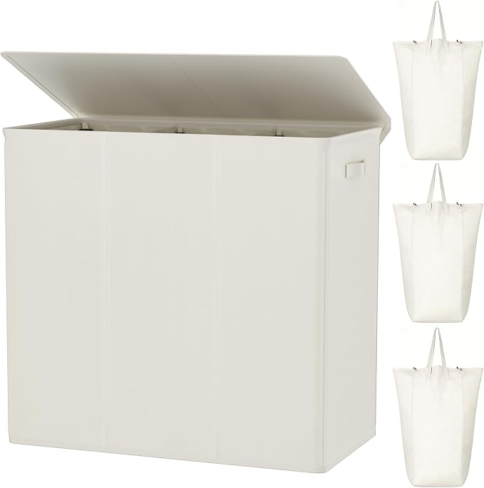 WOWLIVE 180L Laundry Hamper 3 Section, Large Laundry Basket with Lid by WOWLIVE