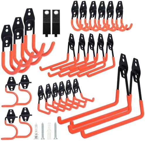 28 Pack Steel Heavy Duty Garage Hooks Storage Hooks with Anti-Slip Coating, Utility Garage Wall Mount Hanger and Organizer for Bikes, Ladder, Rope, Broom, Shovel and Garden Power Tools (28, Orange) by Unknown