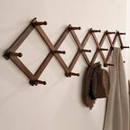SKOLOO Accordion Wall Hanger with 16 Hooks, Modern Expandable Coat Rack Hat Rack for Wall, Solid Wooden, Walnut Color - Image 4