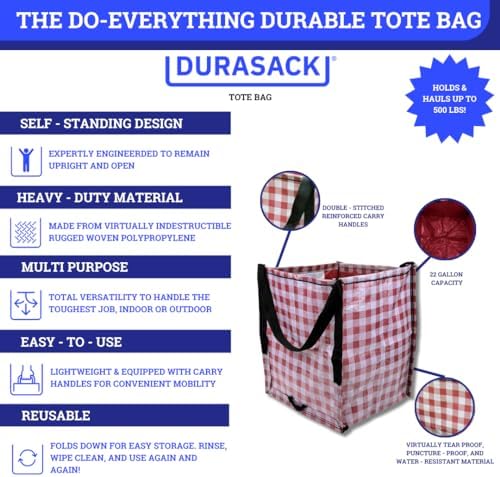 DURASACK Heavy Duty Storage Tote Bag 22-Gallon, Gingham Red - Image 3