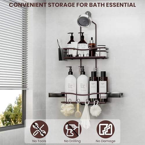 Rustproof Shower Caddy Hanging with Soap Holders for Bathroom, Bronze - Image 2