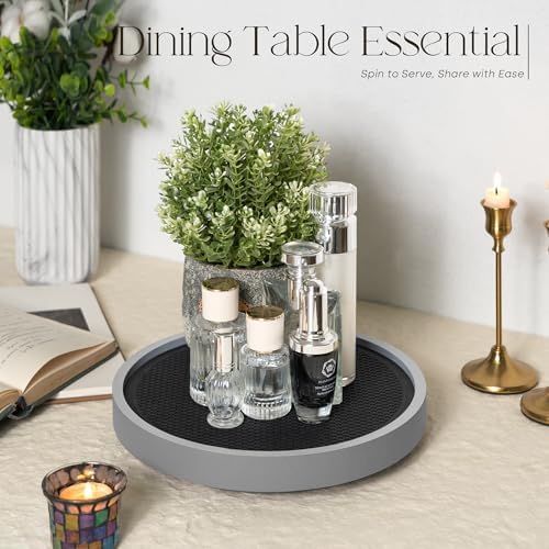 EOSAHR Non-Skid Wooden Lazy Susan Tray, Rotating Tray for Bathroom, Gray - Image 2