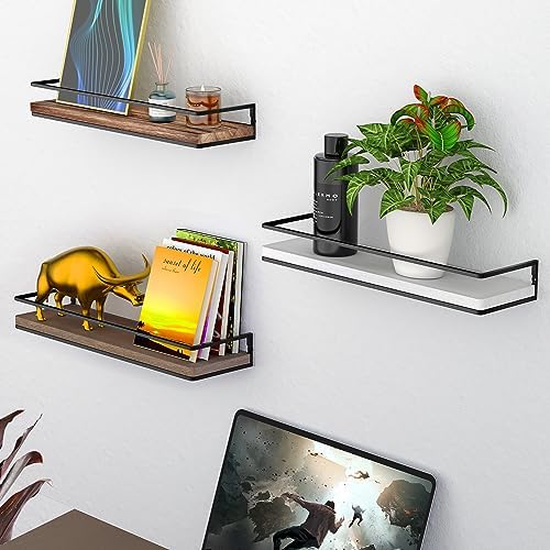 Meangood Floating Shelves Wall Mounted Set of 2, Rustic Wood Wall Storage Shelves for Bedroom,Living Room,Bathroom, Kitchen Brown - Image 7