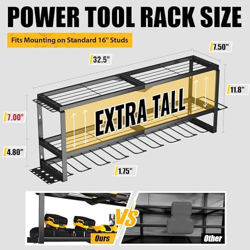 Heavy Duty Power Tool Organizer Wall Mount, Metal Tool Storage Rack Loads 320lbs, 8 Cordless Drill Holder 3 Layer for Garage, Workshop, Tool Room, Gift for Men - Image 5