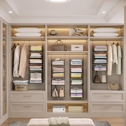 X-cosrack Hanging Closet Organizer and Storage - 5-Tier Closet Storage Organizer Baskets for Clothes & Adjustable Collapsible Metal Closet Hanging Organizer Shelves for Sweaters Shoes Handbags - Image 6