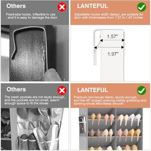 LANTEFUL Over the Door Shoe Organizer, Hanging Shoe Rack for Closet Door Shoe Storage for 30 Pairs Sneaker and Boots, Large Shoe Holder for Door with 10 Side Pockets, Space Saving, Grey - Image 7