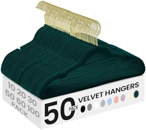 SONGMICS Velvet Hangers 50 Pack, Non-Slip Clothes Hangers, Space-Saving | Suit Hangers with Shoulder Notches, Pants Bar, 360° Swivel Hook, for Closet, Green, BREANNA Collection UCRF029C05 by Unknown