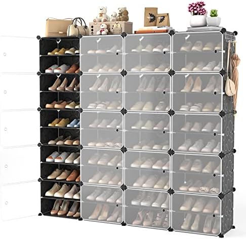 Portable Shoe Rack Organizer with Door, 80 Pairs Shoe Storage Cabinet Easy Assembly, Plastic Adjustable Shoe Storage Organizer Stackable Detachable Free Standing DIY Expandable 10 Tier Black by WEXCISEforTidyingHouse