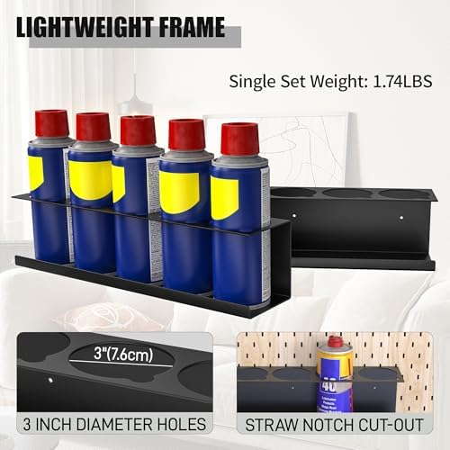 Riciakik 4 Pack Wall-Mounted Spray Bottle Holder, Aerosol Spray Can Holder Storage Rack, Heavy-Duty Paint Bottle Organizer With 20 Holes, Steel Black Spray Rack for Garage, Shop, Home or Tool Trailer - Image 4