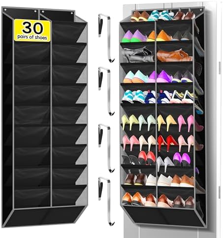 Kotkn 10-Tier Over the Door Shoe Organizer, 20 Pockets Holds 20-30 Pairs, Heavy-Duty Oxford Fabric with Hexagon Mesh for Boots & Sneakers-Black by Unknown