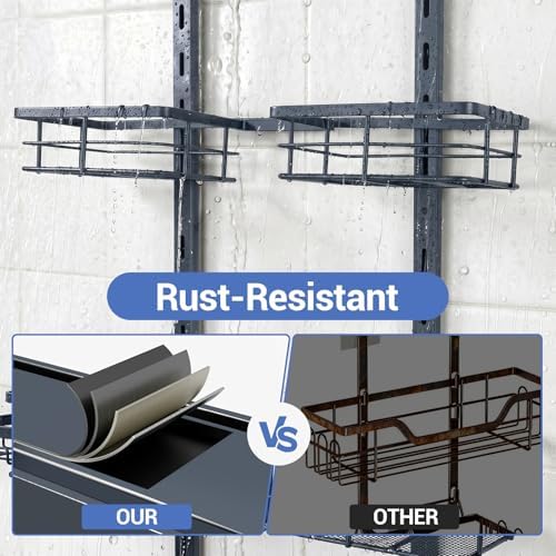 Extra Large Shower Caddy Hanging, Rust-Resistant Shower Organizer Hanging,3 Tier Height-Adjustable Over the Head Caddy,Rack with Soap Basket (Gray) - Image 5